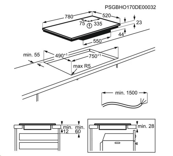 Electrolux induksjonstopp HHX850FNK integrert